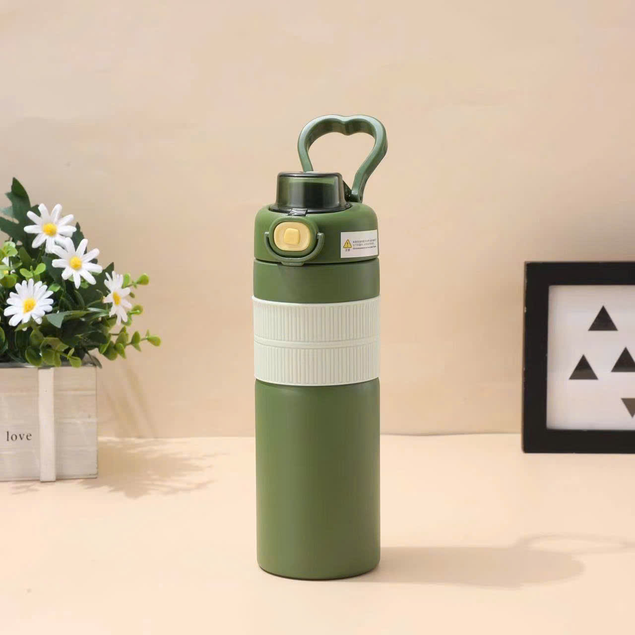 Bình inox quai xách trái tim 600ml
